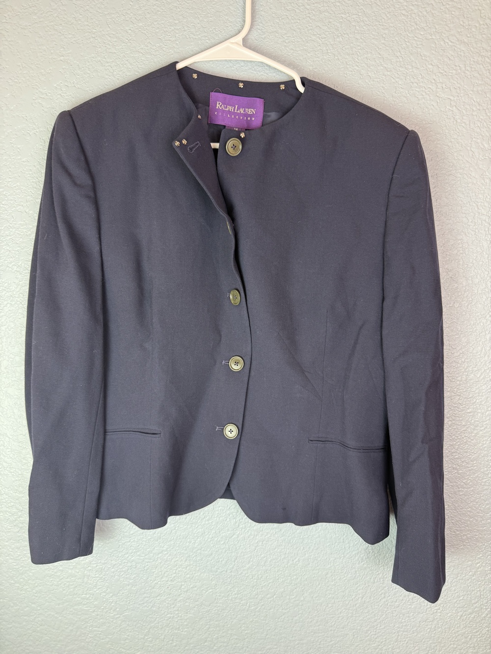 Ralph Lauren Collection Blazer Womens 14 Navy Blue Wool Button Up Jacket Lined